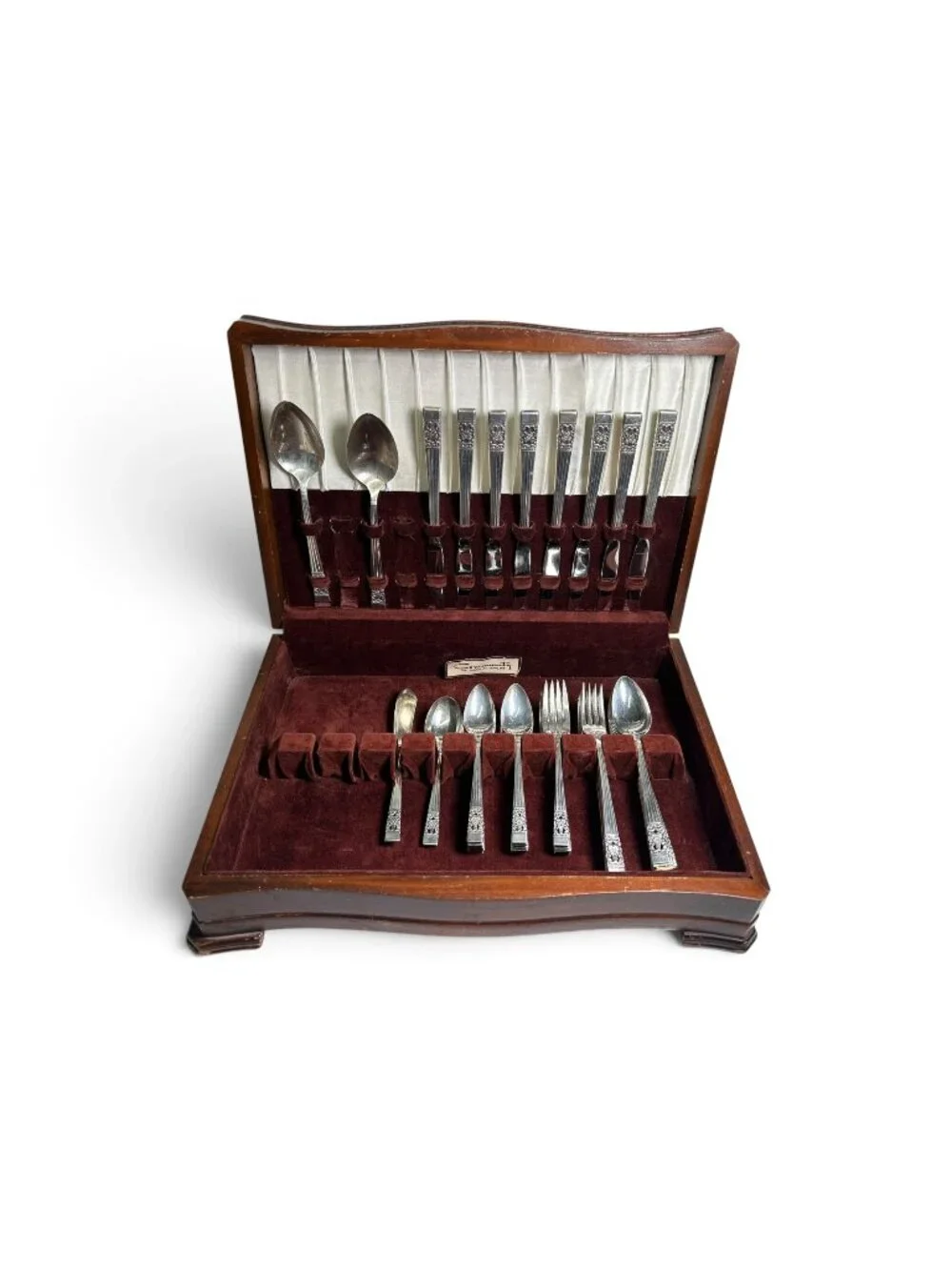 Vintage Oneida Community Silverplate Flatware Set Milady Pattern 52 Pc Wood Box